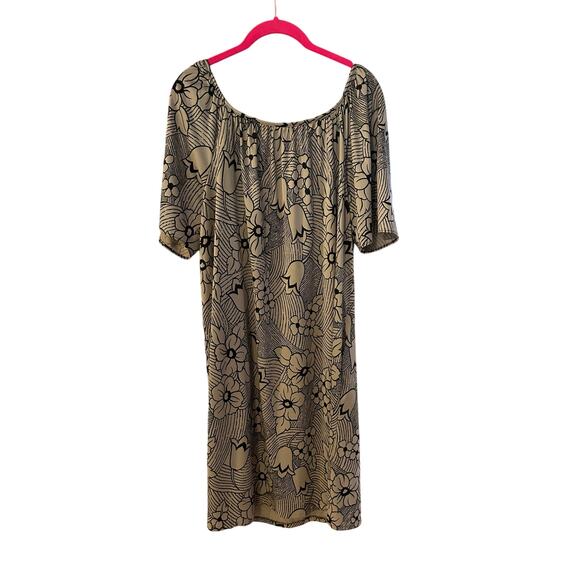 Granada Vtg 60s Midi House Dress Size Med Gown Duster black - Tan Floral Muumuu - Picture 2 of 7